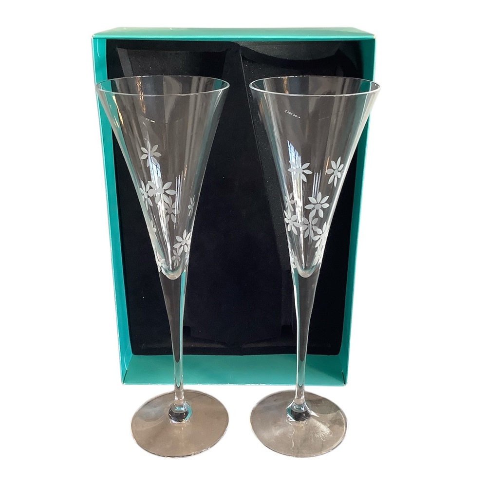 🆕Lenox/Kate Spade Pair of Bubbly Daisy Flute glasses